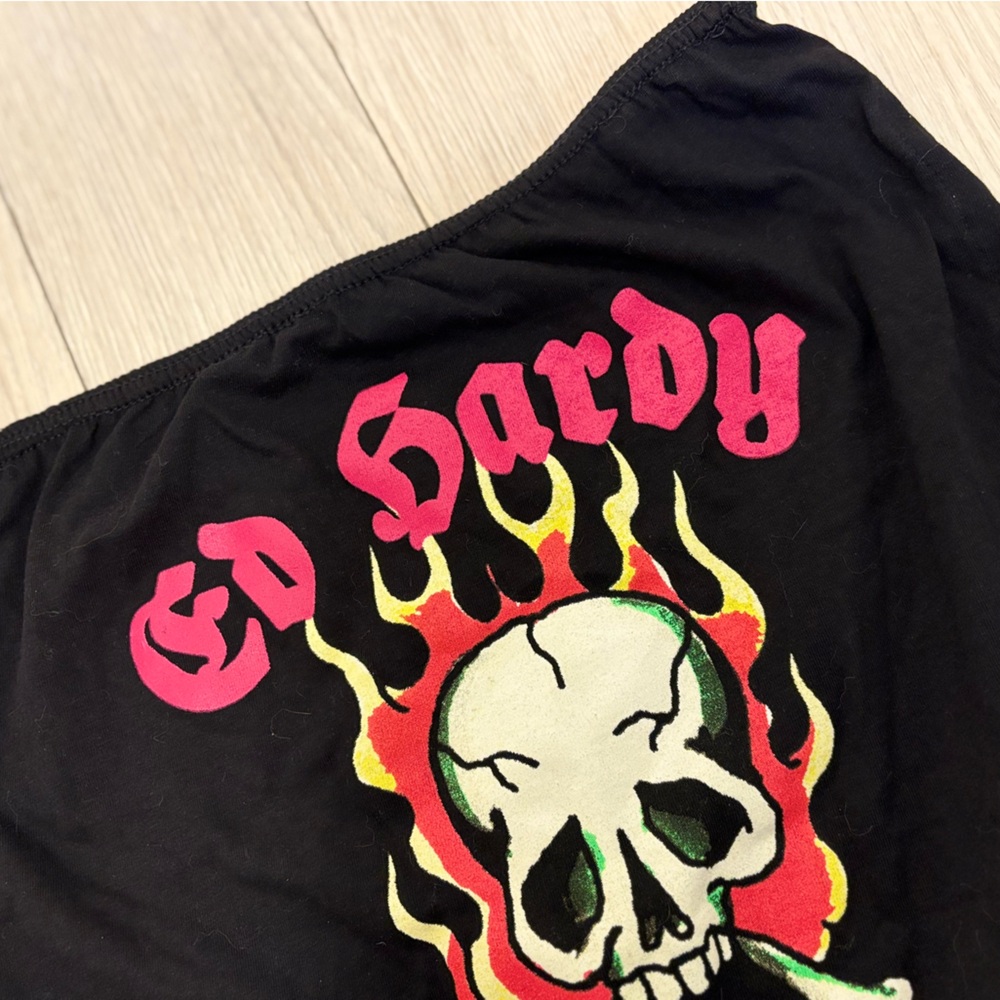 Y2K Ed Hardy Black Skull Graphic Tube Top